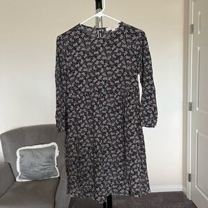 LOFT Black and Pink Floral Long Sleeve Dress